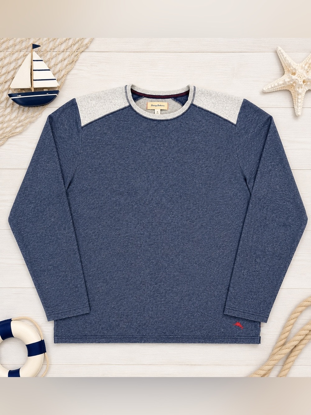 Tommy Bahama Men's Long Sleeve Heather Blue Pullover Crewneck Size XXL